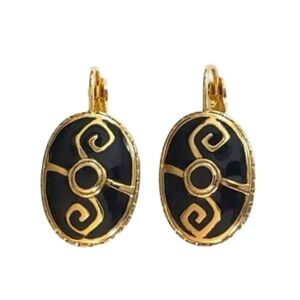 Vintage Berebi Black and Gold Oval Earrings Signed Pierced